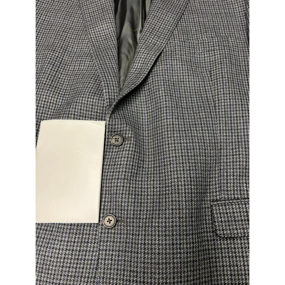 Lauren Ralph Lauren Mens 48R 100% Wool Houndstooth Sport Coat Blazer Blue Grey